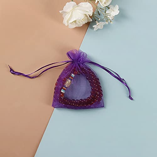 Image of HRX Package 100pcs Little Organza Bags 3 x 4 inch, Purple Mesh Bags Drawstring Pouches for Jewelry Bracelets Candy Party Favor Small Gift