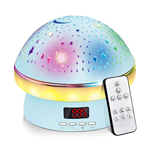 Star Projector Night Light for Kids, Remote Control and Timer Design Night Light Projector for Ceiling, 360 Degree Rotating 8 Color Changing and Dimmable Moon Light for Children Birthday Party, Blue