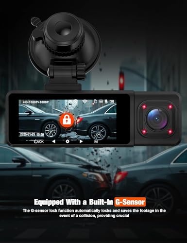 ORSKEY 3 Channel 4K Dash Cam with APP Control & 5GHz WiFi, 4K/2.5K+1080P+1080P Front Inside and Rear, Triple Dash Camera with 64GB Card, G-Sensor, 24 Hours Parking Mode, Loop Recording, Max 256GB - Image 5