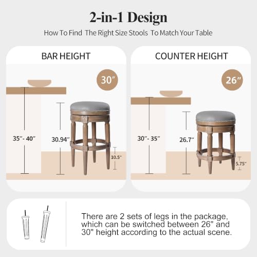 Image of DUHOME Swivel Bar Stools Set of 2, Stools with Removable Replaceable Legs