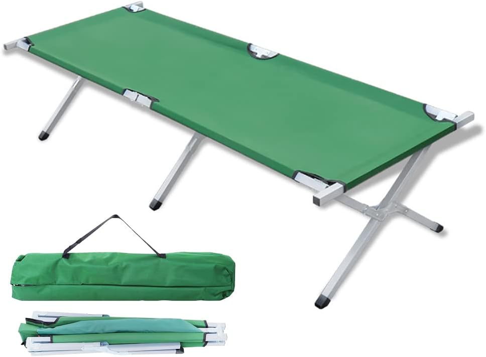 Folding Camping Cot for Adults, Foldable Camp Cot Bed with Carry Bag Portable Camp Bed Lightweight Extra Wide Travel Sleeping Cots for Outdoor Hiking BBQ Office Nap Beach Vacation Green 94x12c