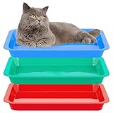 Tessco 3 Pcs Open Small Kitten Litter Box Rabbit Litter Pan Waterproof Plastic Litter Tray Travel Toilet for Cats Kitty Bunny Guinea Pig Small Pet, Easy Clean, 15.1 x 12 x 1.4 Inch (Fresh)