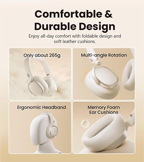 Image of Japan Series Bluetooth 6.0 Wireless Over-Ear Headphones with 400mAh Battery, 20H Playtime, Deep Bass HiFi Stereo, Built-in Mic, 40mm Drivers, Foldable Headset (Cream)