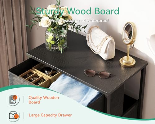 AODK Dresser for Bedroom with 4 Storage Drawers, Small Dressers Chest of Drawers Fabric Dressers with Sturdy Steel Frame, Dresser for Closet with Wood Top, Dark Grey