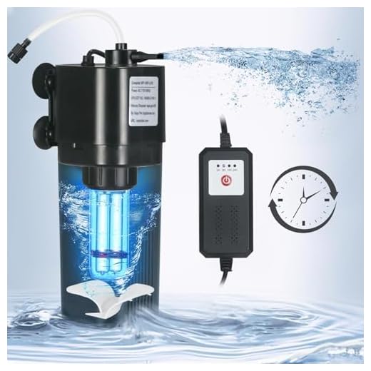 TARARIUM Aquarium Filter w/Cycle Timer U-V Light Green Clean Machine for 10-40 Gal. Small Fish Turtle Tank Algal Killing Swirl Turbo Saltwater Freshwater Submersible Internal 132 GPH 4in1 Water Pump