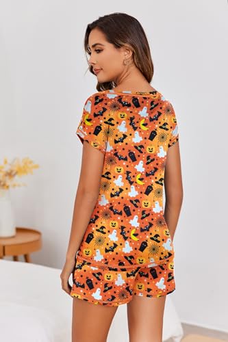Image of Ekouaer Womens Pajama Sets 2 Piece Soft Short Sleeve Top and Shorts Sleepwear Round Neck Pjs Lounge Set with Pockets Halloween Print Medium