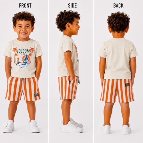 Image of Volcom Toddler Baby Boy Shorts Set - 2 Piece Short Sleeve Graphic Tees and Shorts Infant Toddler Little Boys Summer Outfits