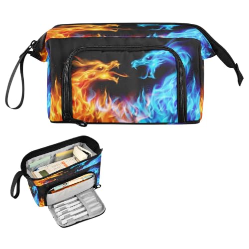 Image of Dragons Fire Print Pencil Case Pouch Big Capacity Pencil Bag Box Organizer Pen Case with Compartmens Stationery Organizer for Girls Boys Women School College Office