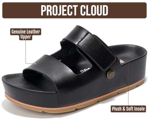 Image of Project Cloud 100% Genuine Leather Platform Sandals Women Footwear-Beach Essentials Summer Wedges with Plush and Soft Insole-Non Slip & Lightweight Wedge Sandals For Women 2026
