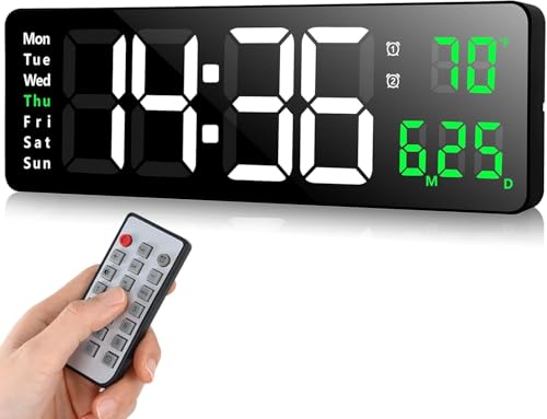 Image of Multifunctional Digital Wall Clock Alarm Clock LED Clock with Remote Control Large Display with Date Week & Temperature Large Silent Wall Clocks for Home Office Gym Garage Shop