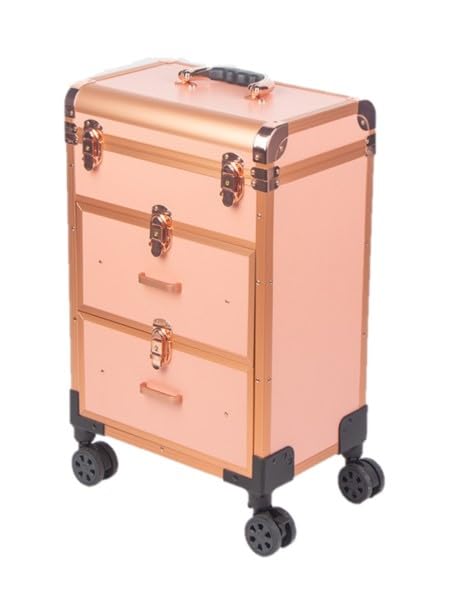 Professional Cosmetic Train Case For Makeup Artist, Hair Stylist, Tattoo Artists, Nail Technicians, Salon and SPA, Barber Shop (3488-GLD, 3-IN-1) 3488-GLD 3-IN-1
