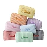 joyinaff Nome personalizzato ricamato Seersucker Makeup Bag, sacchetto cosmetico a righe p...