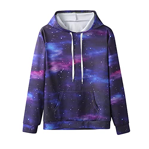 Pull à capuche pour homme motif ciel étoilé violet en taille L pour l'automne et l'hiver