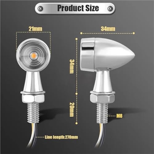Lámpara ámbar intermitente cromada con luces de parada de 12V para moto 3