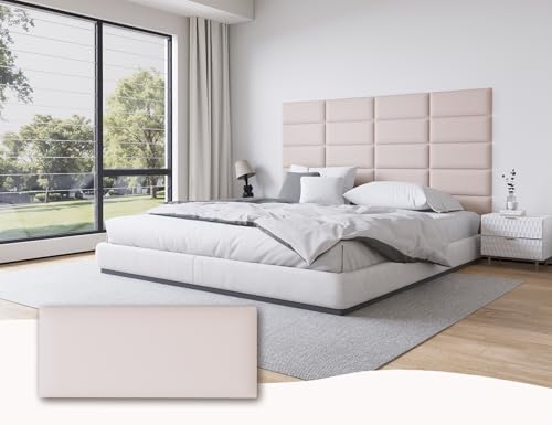 Cabecera tapizada de cuero rosa para cama Queen, paquete de 12 paneles de pared capitoné para despegar y pegar, cabecero de cama para marco ajustable, 10 x 24 pulgadas cada uno, cuero, rosa
