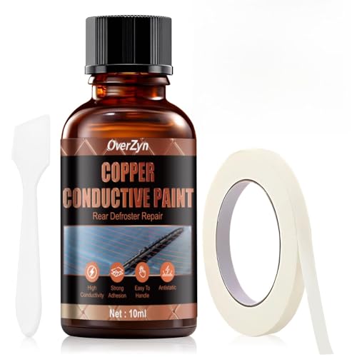 OverZyn Copper Conductive Paint with Masking Tape and Scraper High Conductivity Used to Repair Various Types of Damage to Automotive Rear Window Defroster Grilles 0.33 oz