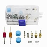 DEDC Air Conditioning Valve Core Set, 108Pcs A/C R134A/R12 Valve Cores Kit Universal Air Conditioning Accessories Assortment with Remover Tool Valve Cap in Two Box