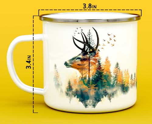 Taza de camping Loftipop Nature Buck esmaltada blanca 16 oz miniatura 5