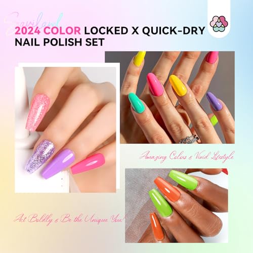 Image of SAVILAND Nail Polish Set: Quick Dry Nail Polish Fingernail 20+3 Pcs Bright Neon Red Green Glitter Regular Nails Polish Kit with Base Top Polish Nail Art Polish DIY At Home Gift for Girls