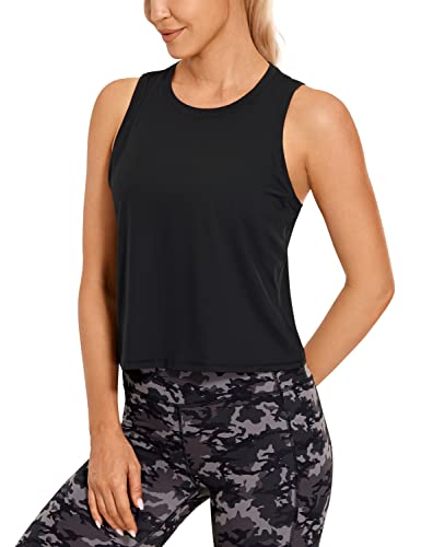 Crz Yoga Women's Lightweight Racerback Tank Top High Neck Cropped Tank Tops Sleeveless Workout Running Shirts Black Medium #TOP23