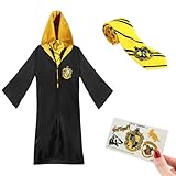 Pack Disfraz de Hufflepuff : Capa de Mago + Corbata + 5 Tatuajes - XS
