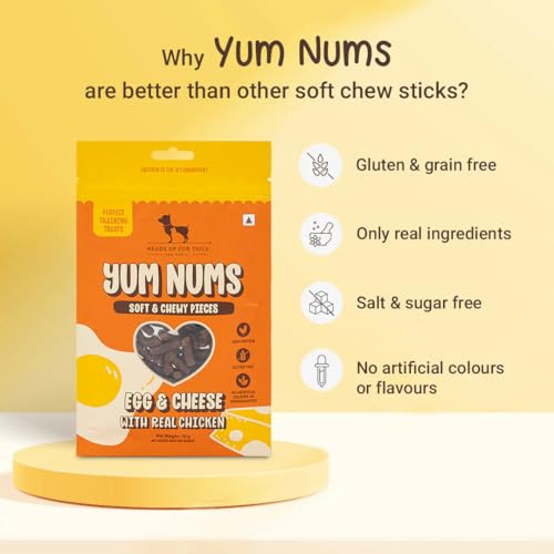 Image of Yum Nums by HUFT Soft & Chewy Sticks - 200 gm | Egg & Cheese with Chicken | Healthy Dog Treats | High-Protein, Gluten & Grain-Free | No Artificial Colors, Salt & Sugar-Free