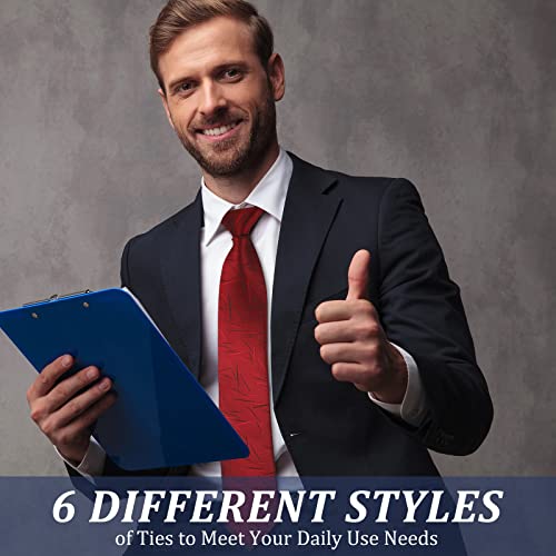 Janmercy 6 Pcs Clip on Tie for Men Clip on Easy Necktie Striped Solid Plaid Dots Mixed Lot Tie for Office School, 20 Inch, Mixed Style