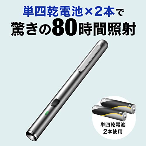 サンワダイレクト レーザーポインター 緑 グリーン 電池式 ペン型 クリップ付き 長寿命仕様 80時間連続照射 耐寒 PSC認証 200-LPP036 の商品画像 1