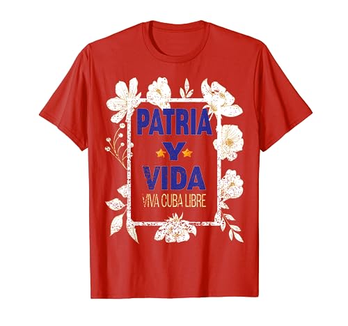 Red Patria Y Vida Con Flores, Viva Cuba Libre Floral Cuba Camiseta