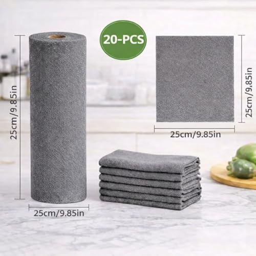 Image of Microfiber Cleaning Cloth Roll 25x25 cm, Reusable and Washable Tear-Away Kitchen Towel Roll, Very Soft Cleaning Cloths for Home, Kitchen, Office, Electronics, Car Cleaning (Grey, 20 Pack)