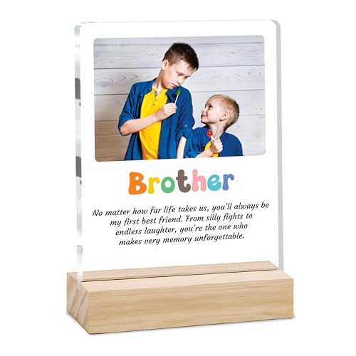 Image of Giftplease Customized Photo And Text Frame With Wooden Stand | Personalised Printed Photo Frame | Gift For Brother | Birthday | (Transparent, 5MM, 6 * 8 Inches), Tabletop BG 04