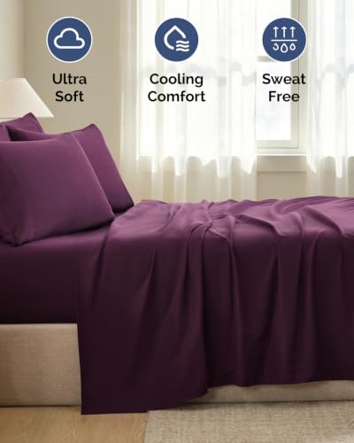 Image of King 6 Piece Bed Sheet Set - Breathable & Cooling Sheets - Deep Purple