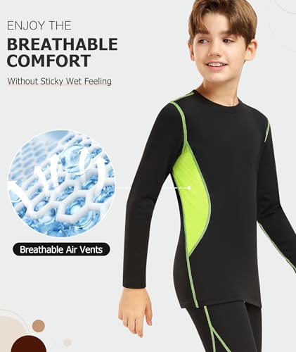 SIMIYA Kids Thermal Base Layer Set - Boys Youth Athletic Base Layer Set Compression Underwear Long Johns Bottom and Long Sleeve Top for Gym Sport Football Ski Green - Image 4