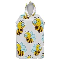 Cute Cartoon Bees White Surf Poncho Changing Robe for Adults Hooded Swimming Towel Quick Dry Womens Ponchos with Hood
