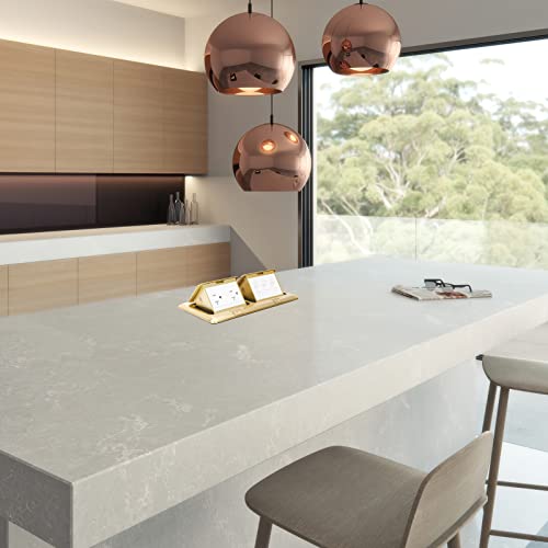 Vagueior Dual Pop Up Floor Electrical Outlet Stainless Steel Box Kit, 20A Tr Tamper-Resistant Duplex Receptacle Outlet，3-Port Rj45 Datacom Receptacle，Corrosive Resistant Hardware, Brass Etl Certified #TOP3