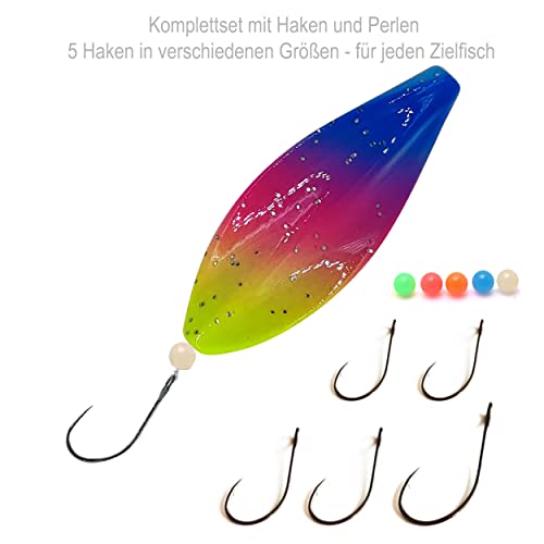 Njord Kalastus Inline Spoon forel 5 stuks in doos 4,5 g complete set met 5x haken en 5x kralen | UV actief | doorloopknipperlicht forelaas inline spoon inline doorloop lepels forel hengelset - Image 5