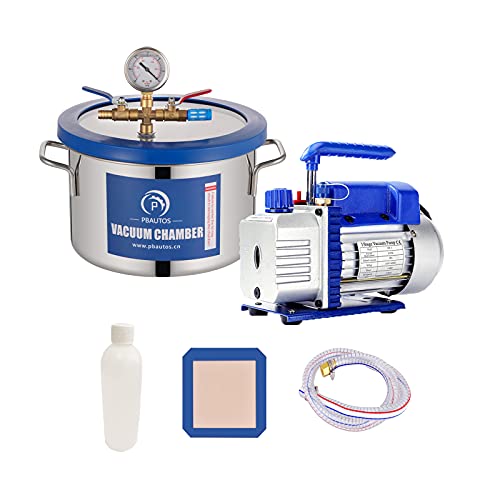 1.5 Gallon Vacuum Chamber, Heavy Duty Stainless Steel Degassing Chamber Kit with Upgraded 3 CFM 1/4HP Vacuum Pump (3CFM Pump with Oil + 1.5Gallon Vacuum Chamber Not for Stabilizing Wood)