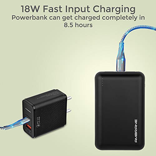 Image of Ambrane 20000 mAh Power Bank with 22.5W Fast Charging, Compact Size, Triple Output, Type C PD (Input & Output), Li-Polymer, Metallic Body, Made in India + Type C Cable (Powerlit XL, Black)