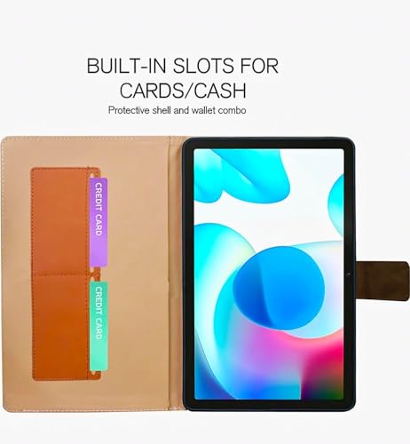 Image of Leather Folio Flip Stand Case Cover for Realme Pad Mini 8.7 Inch Tablet, Solid Pattern, 200 Grams (Black)