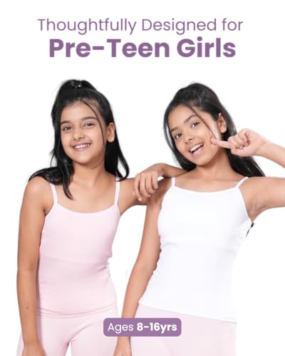 Image of Lily Chic Lightly Padded Camisole for Girls | Ages 8-16 Yrs | Soft Cotton Slips | Covers Nipple Buds | Perfect Under Uniforms & Top | Pack of 2