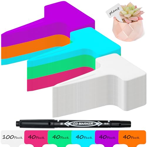 Gucass 300 Stück Pflanzenschilder Kunststoff, 100X Weiß + 200X Bunt, Pflanzenstecker zum Beschriften wetterfest, Stecketiketten Pflanzen Für Gemüse, Kräuter, blumen
