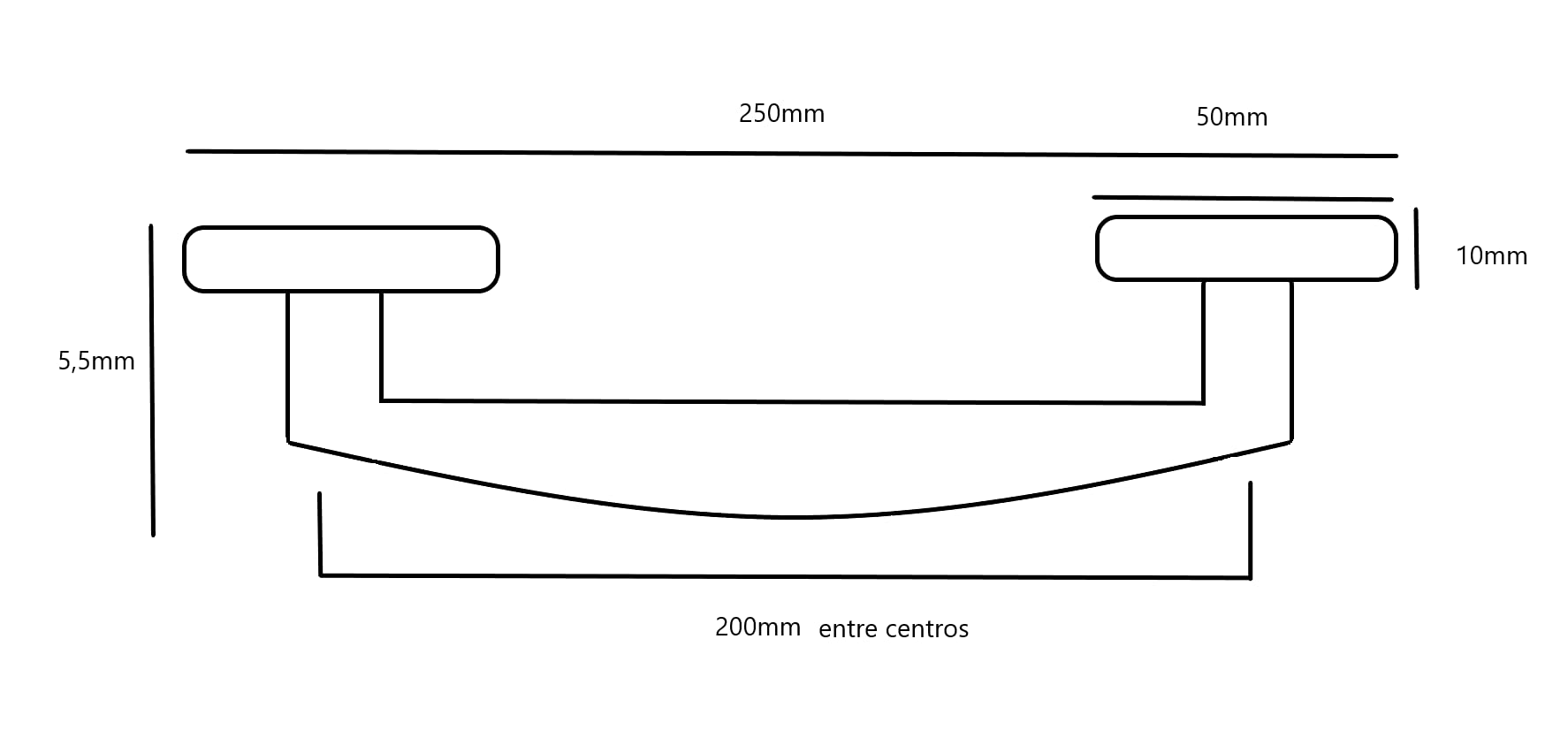 Asa Tirador Manillon,Tirador Puerta Corredera, acero inoxidable 18/8 modelo Roma, medida de largo entre centros 200mm rosetas redondas 50mm largo total 250mm