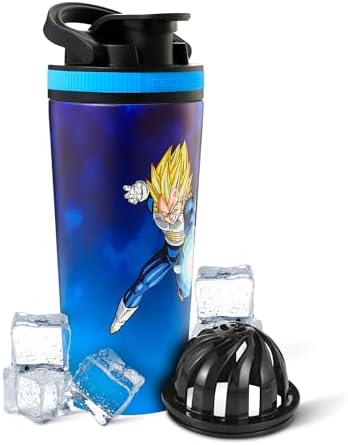 Ice Shaker Dragon Ball Z Stainless Steel Shaker Bottle | 26oz, Vegeta | Cold for 30+ Hours | Insulated Cup with Twist-on Agitator | Odor-Free Bottle for Protein Shakes, Water, Smoothies, Cocktails