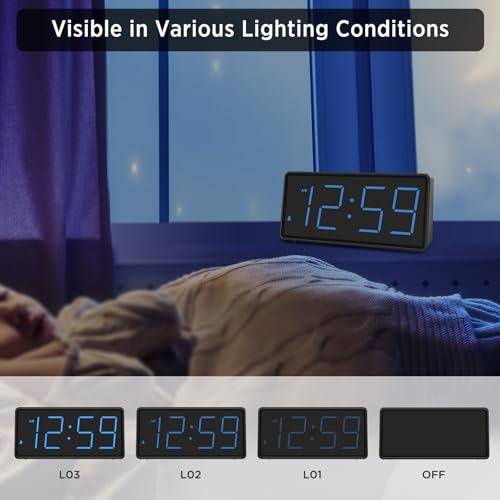 Image of Peakeep Battery Operated Digital Alarm Clock for Bedrooms Big Numbers | Cordless Large Display Auto /Manual Dimmer, Volume Adjustable, Dual Power Supply