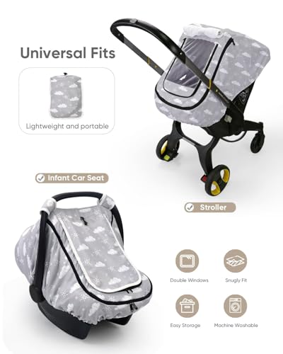 Image of Infant Car Seat Cover with Mesh and Zipper, Cloud Gray