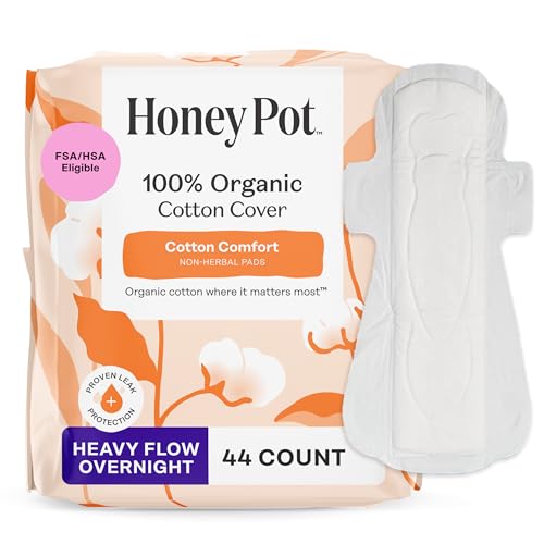 Image of The Honey Pot Company - 44ct - Sanitary Pads for Women - Non-Herbal Heavy Overnight w /Wings - Organic Cotton Cover & Ultra-Absorbent Pulp Core - Feminine Care