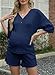 BLENCOT Womens Maternity V Neck Button Nursing Pajamas Set Short Sleeve Breastfeeding Shirts Pregnancy Shorts 2 Piece Nursing PJS Navy Blue L