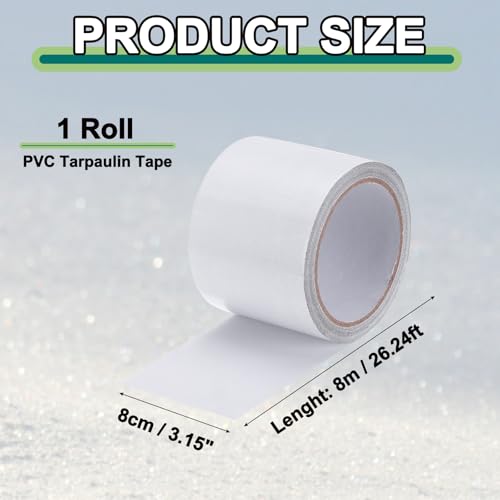 Image of PATIKIL Awning Repair Tape 3-1 /8 inch x 26ft Waterproof Canvas Tape High Adhesive Tear Repair Patch Kit for PVC Tarpaulin Tent Awning Fabric RV Sail Boat Cover, White
