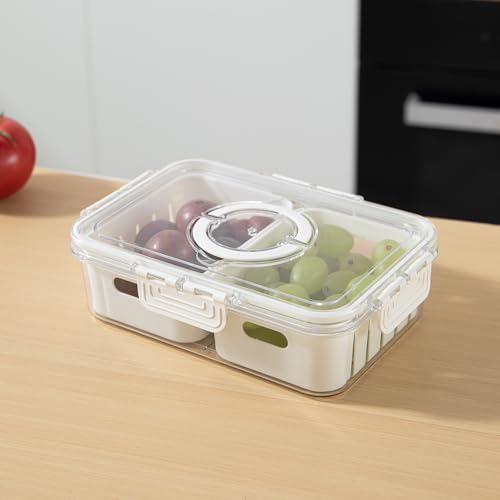 Image of HOKIPO Fridge Storage Containers with 2 Partition - BPA Free Food Grade Plastic Storage Containers for Refrigerator & Freezer | Fresh Vegetable Crisper Box & Kitchen Storage Set (AR-6102)