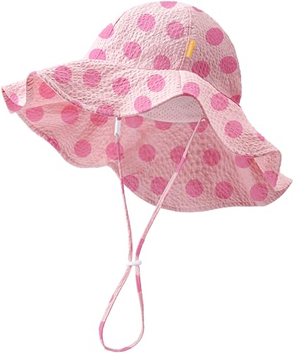 Image of HONGTEYA Baby Sun Hat Toddler Girl Beach Hat Sun Protection Adjustable Outdoor Summer Wide Brim Bucket Hat for Infant Kids